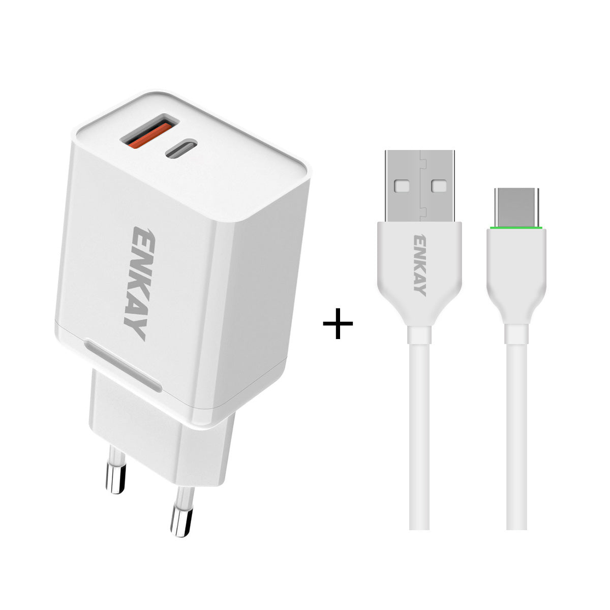 Hat-Prince ENKAY 18W 3A USB3.0 Type-C Dual Ports Power Adapter with 1m Type-C Charging Cable - EU Plug Hat-Prince ENKAY 18W 3A USB3.0 Type-C Dual Ports Power Adapter with 1m Type-C Charging Cable - EU Plug